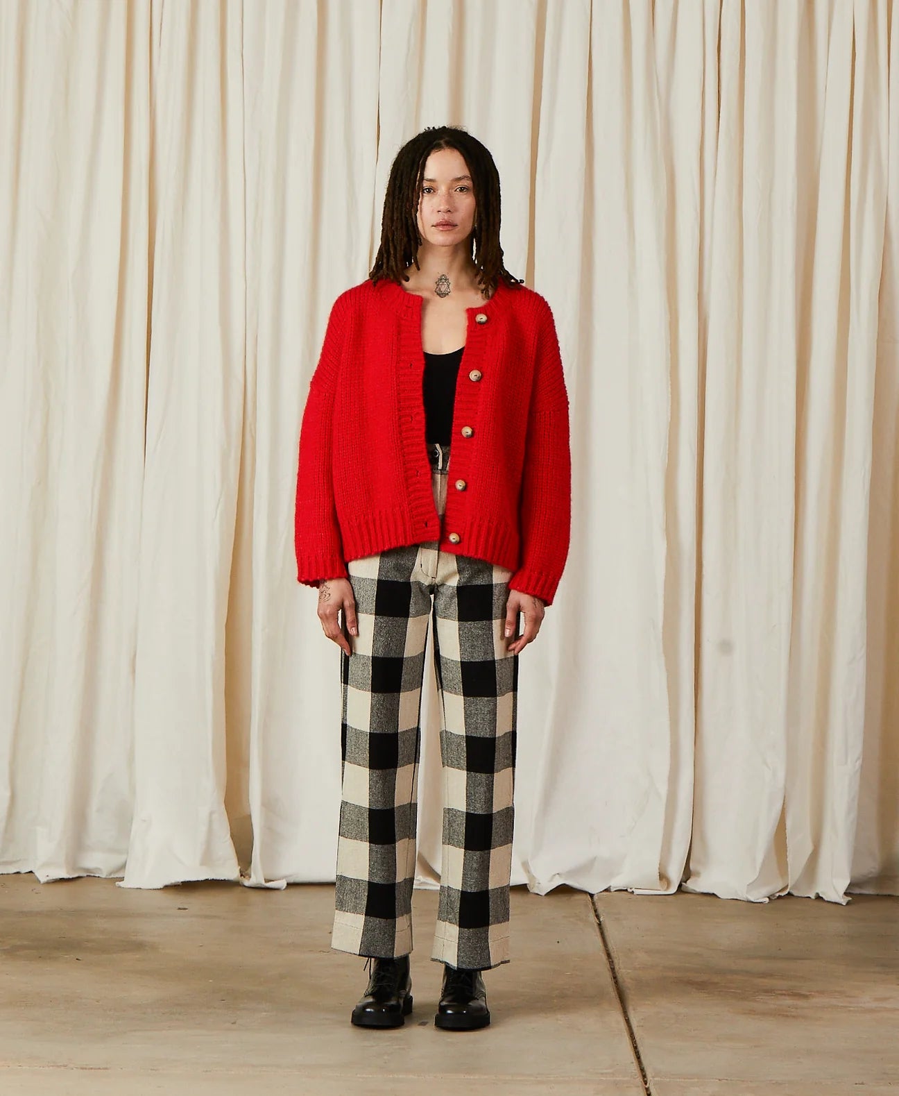 Merino Crew Neck Cardigan - Poppy