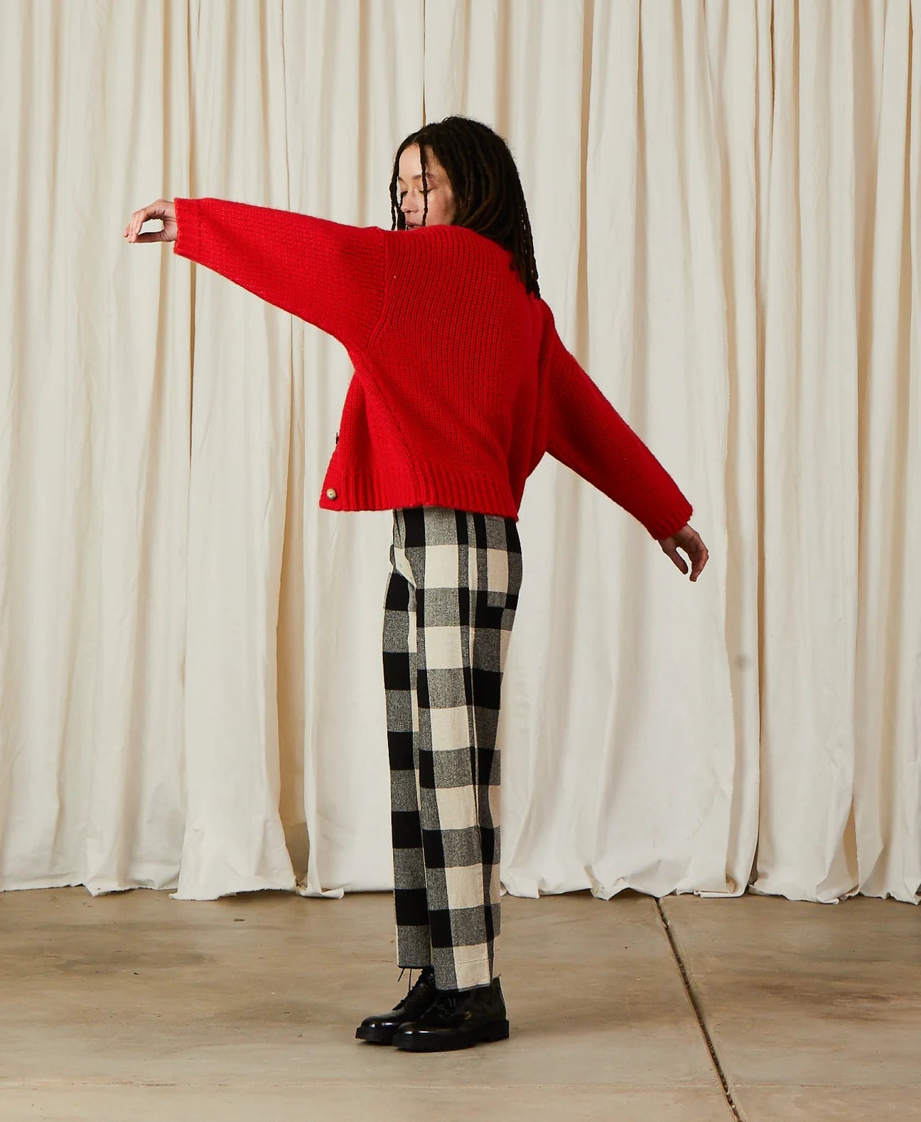 Merino Crew Neck Cardigan - Poppy
