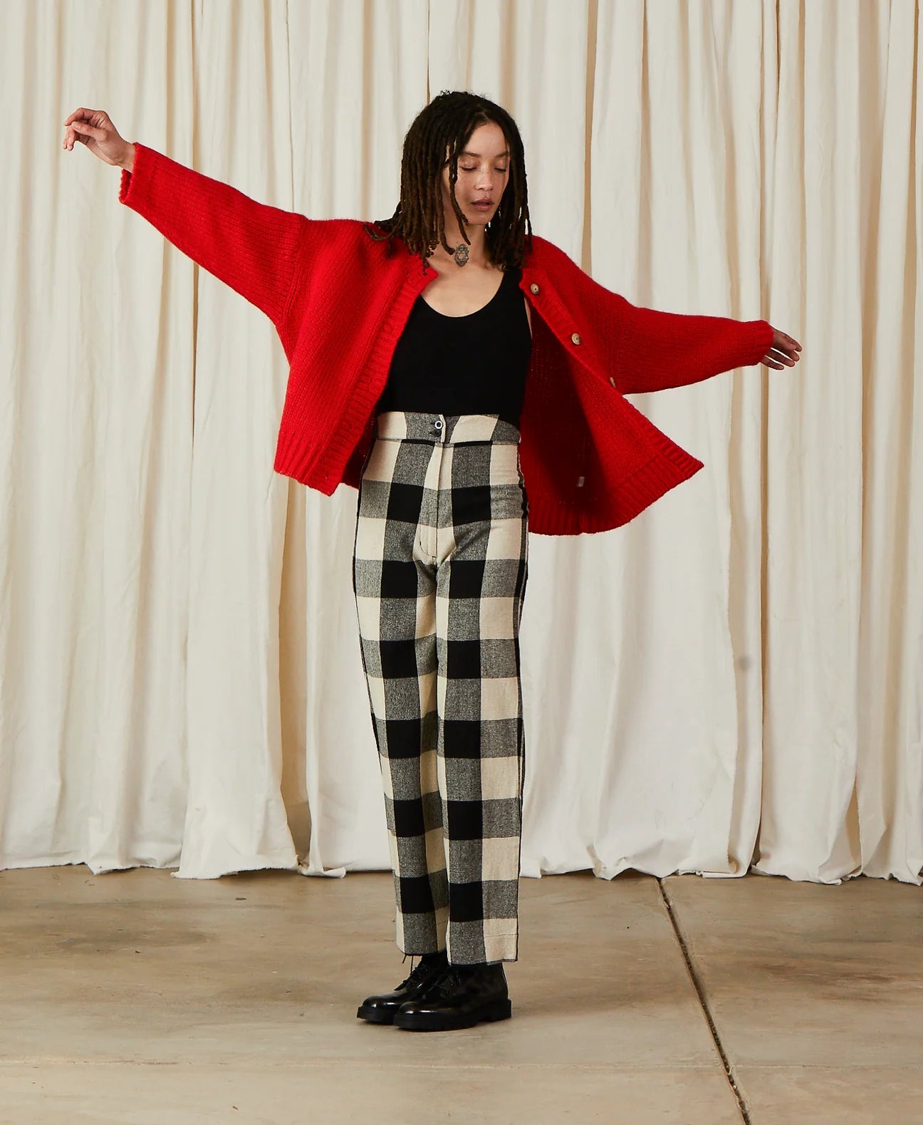 Merino Crew Neck Cardigan - Poppy