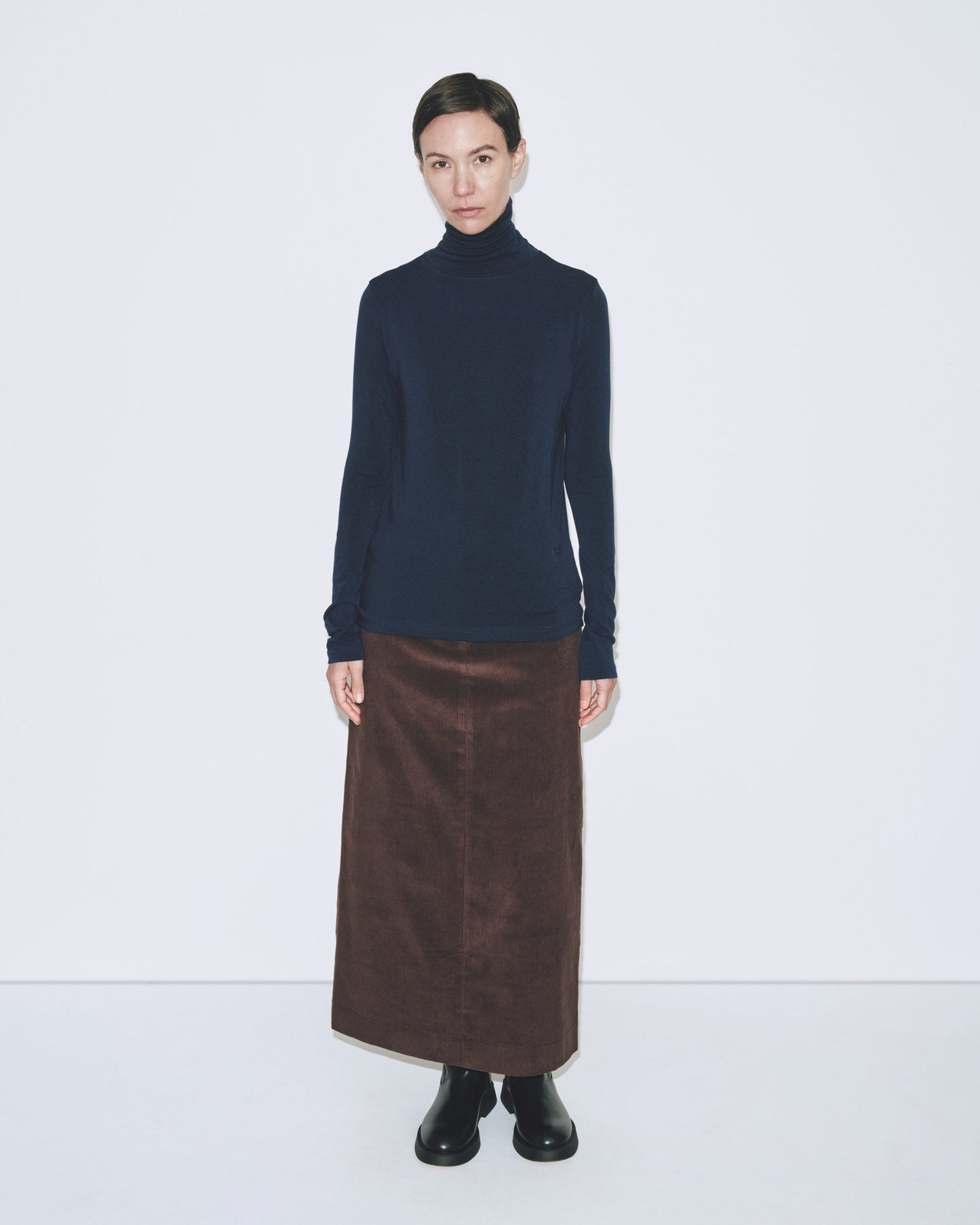 Roll Neck Jersey Top - Navy