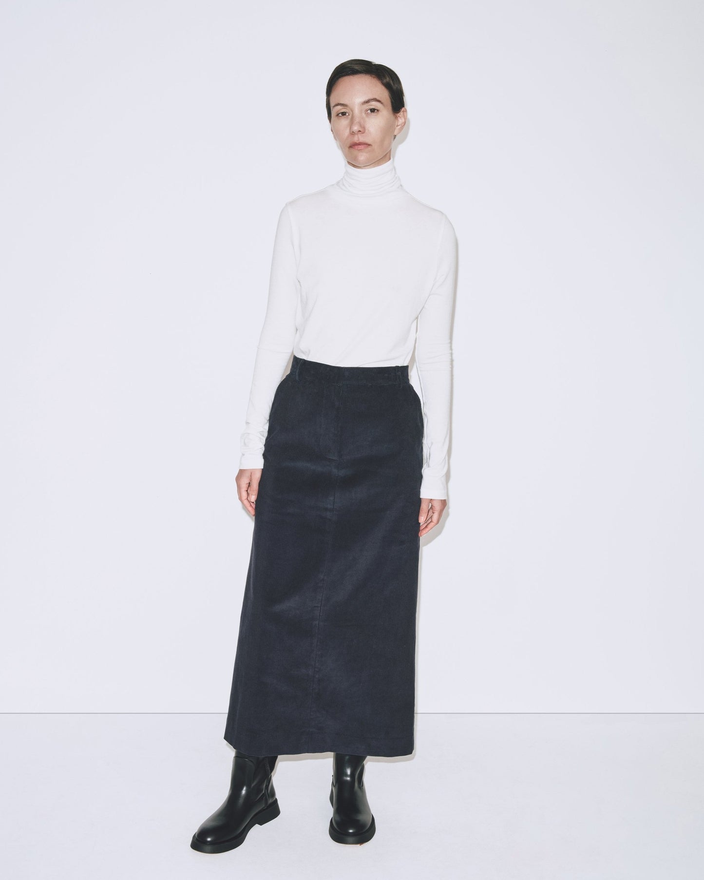 Corduroy Midi Skirt - Navy