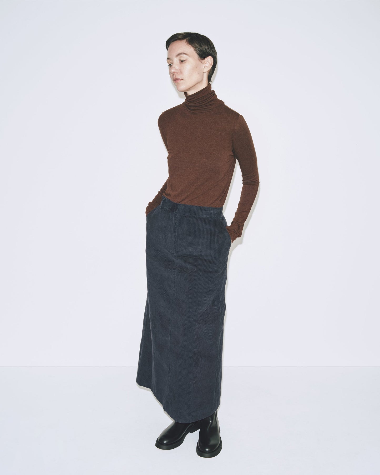 Corduroy Midi Skirt - Navy