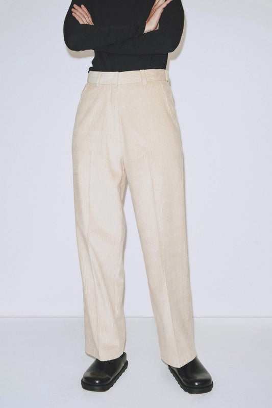 Corduroy Straight Leg Pants - Light Beige
