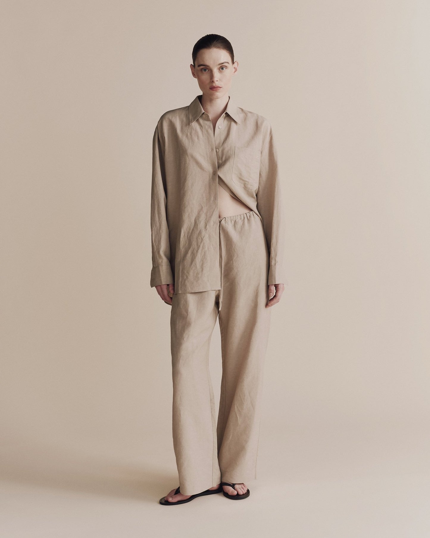Silk Linen Oversized Shirt- Light Khaki
