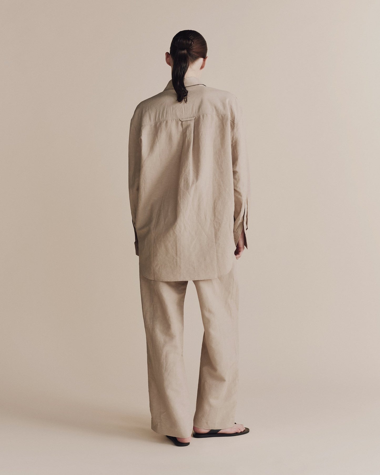 Silk Linen Oversized Shirt- Light Khaki