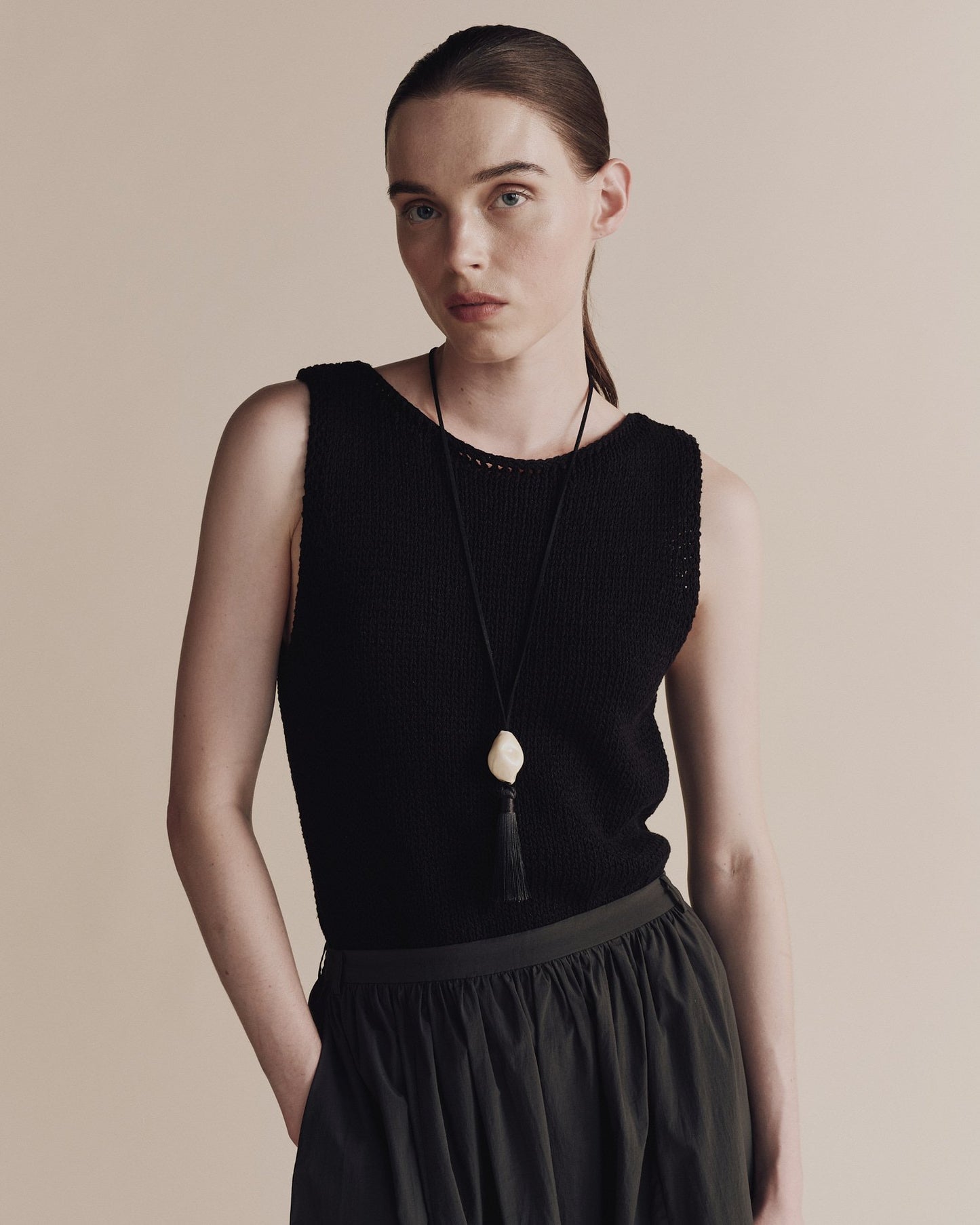 Boat Neck Knit Tank - Black