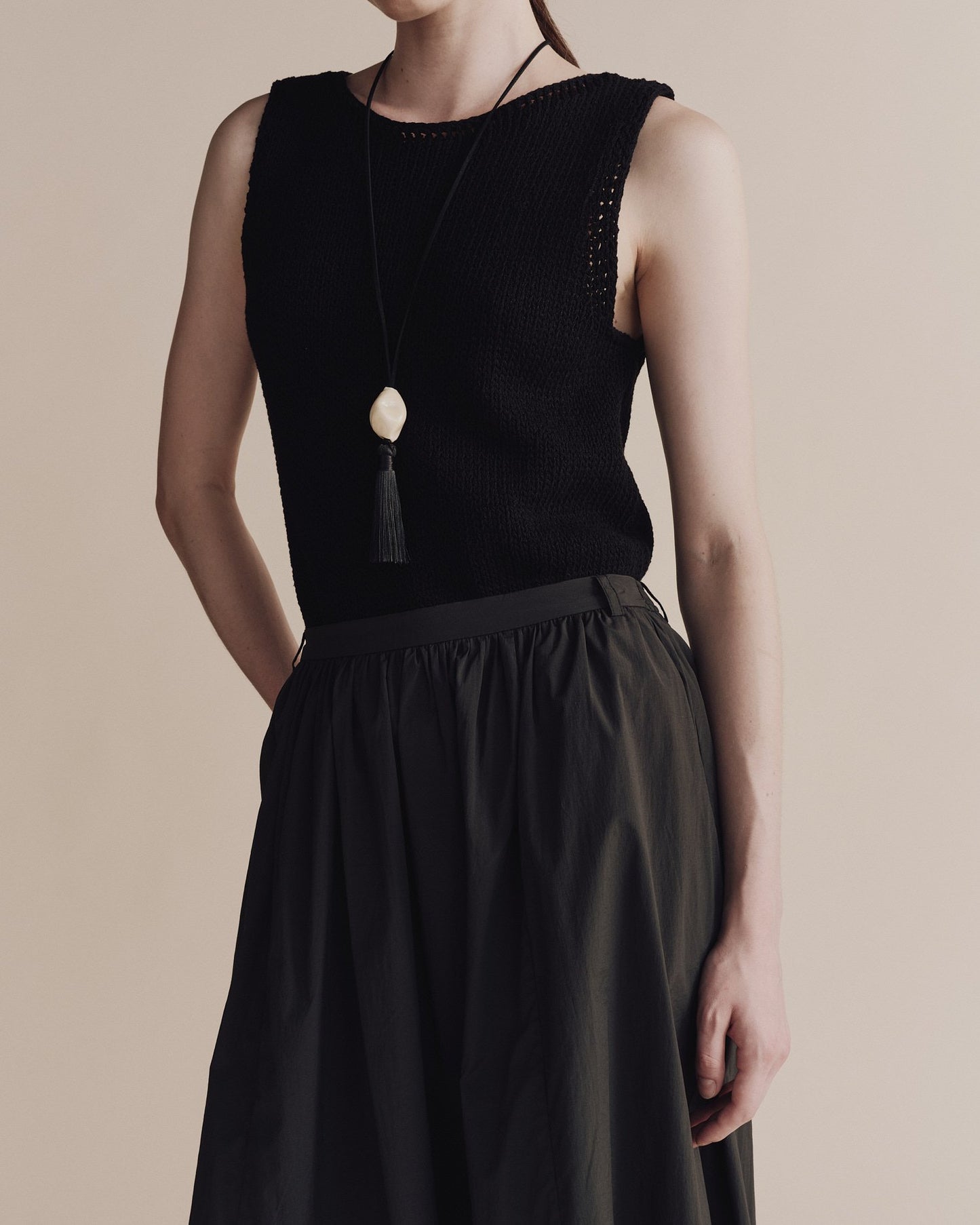 Boat Neck Knit Tank - Black
