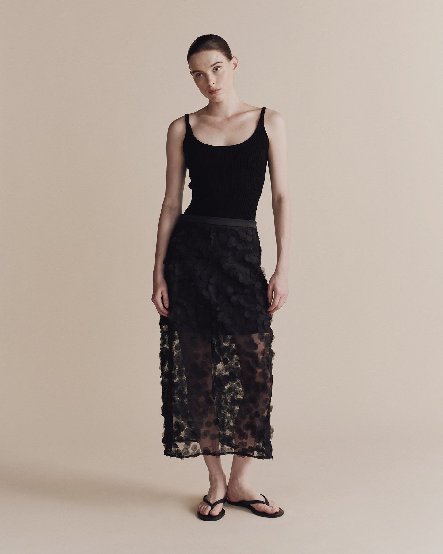 Appliqued Midi Skirt- Black