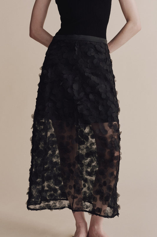 Appliqued Midi Skirt- Black