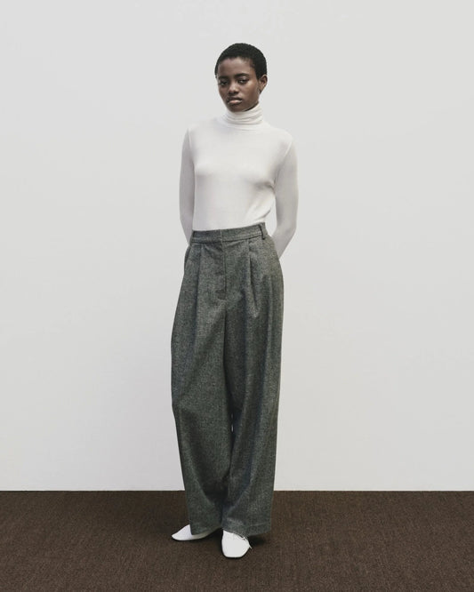 Wool Blend Wide Leg Pant - Gray
