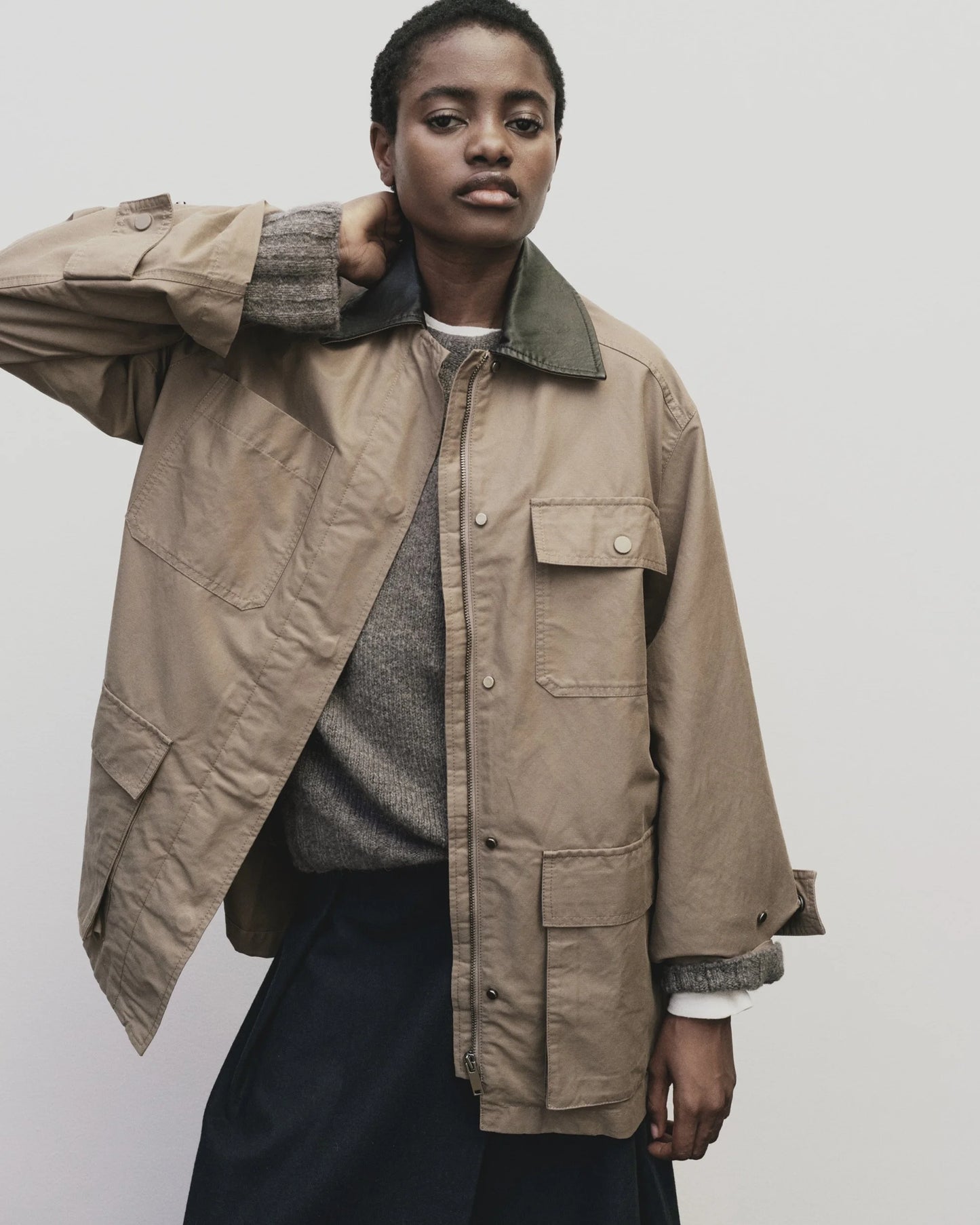 Contrast Collar Work Jacket