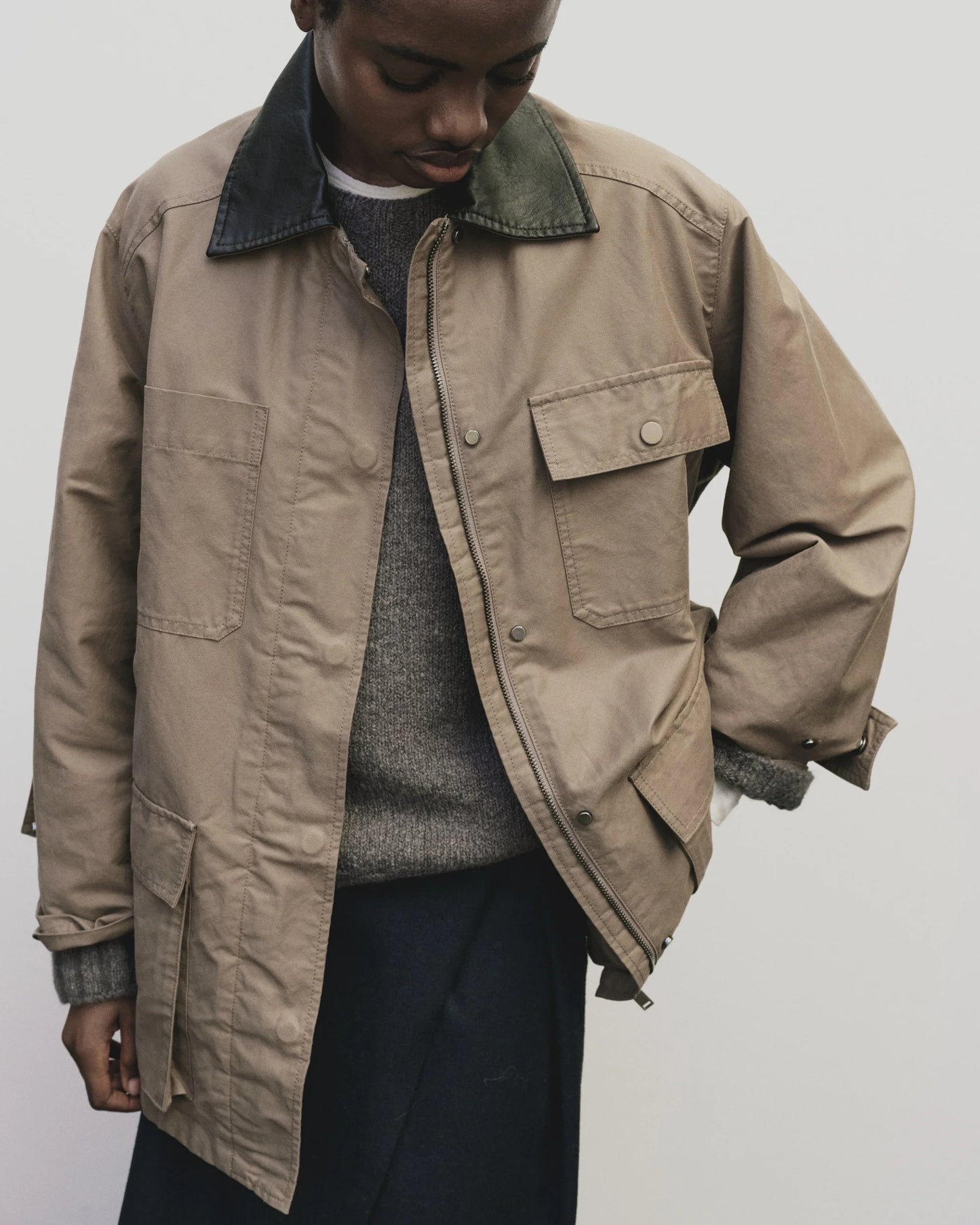 Contrast Collar Work Jacket