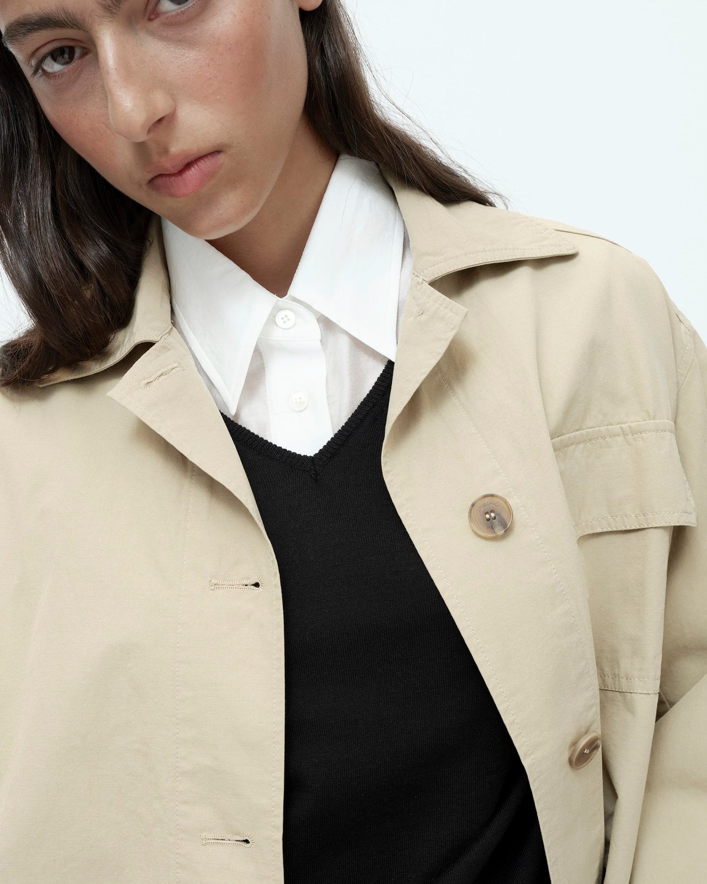 Linen Blend Work Jacket - Beige