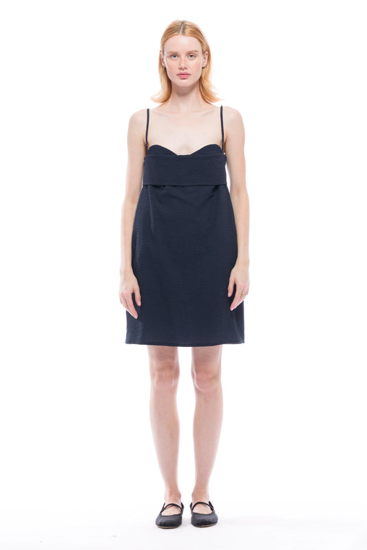 Verona Dress Short - Navy Seersucker