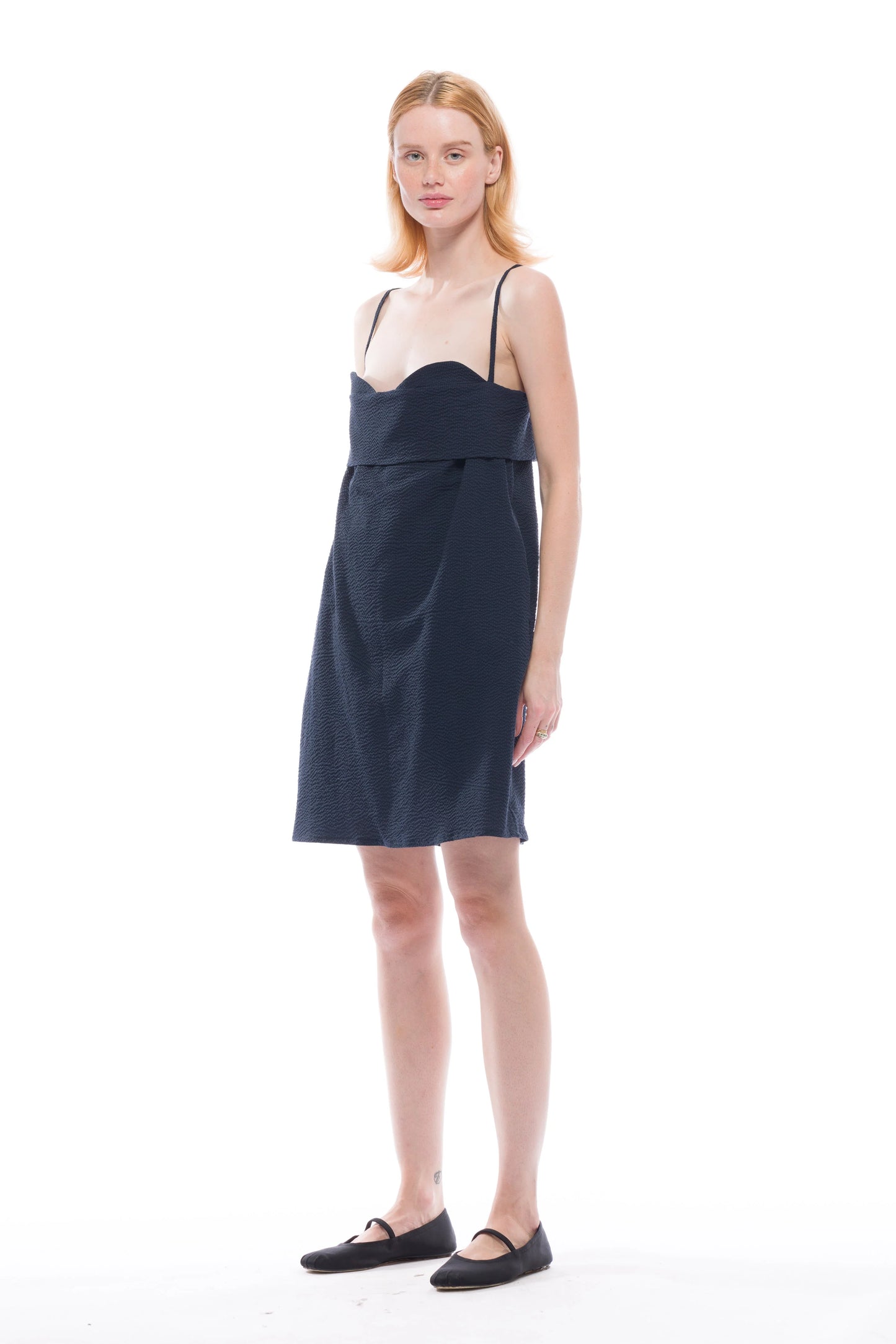 Verona Dress Short - Navy Seersucker