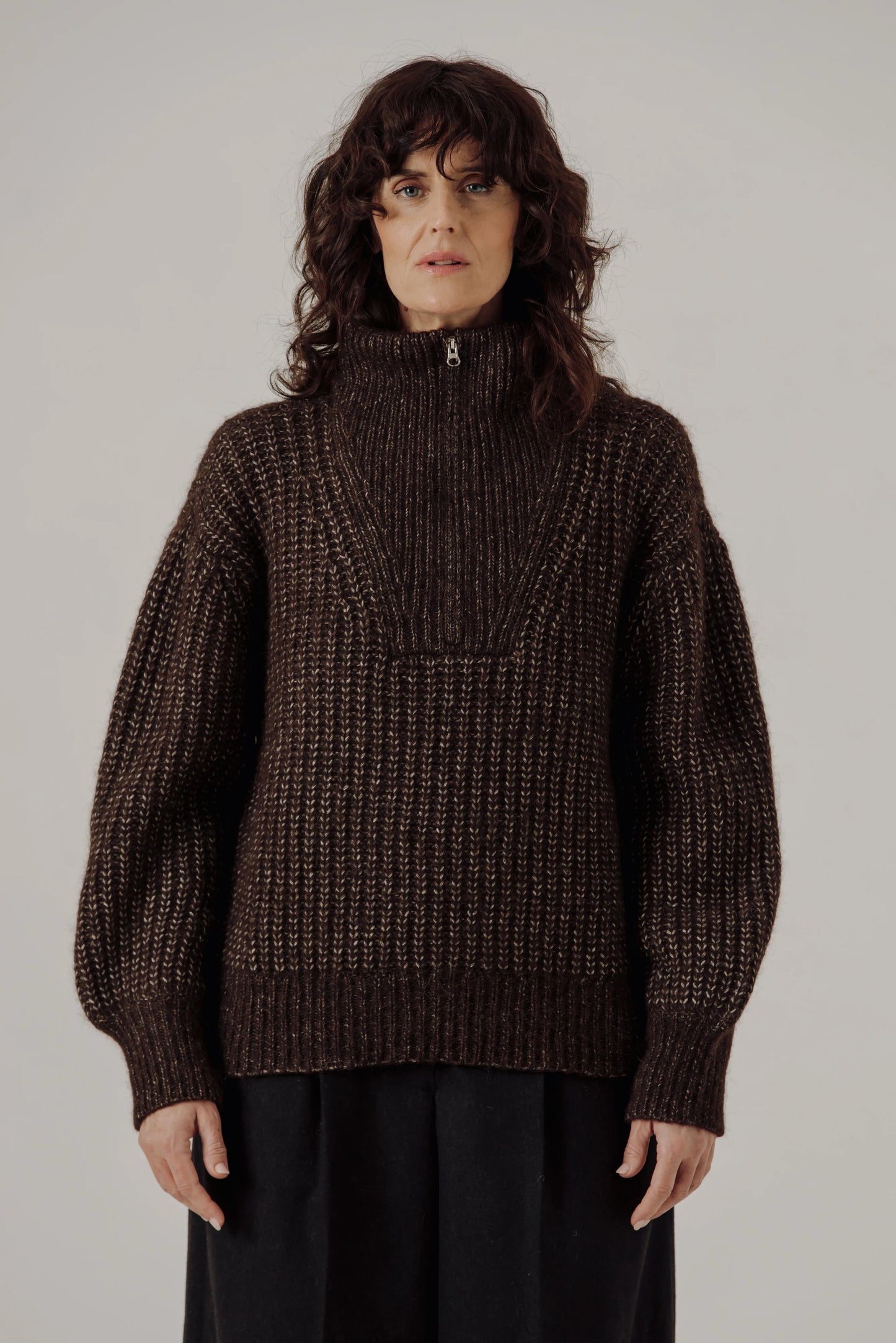 Alpine Quarter Zip Sweater in Carob
