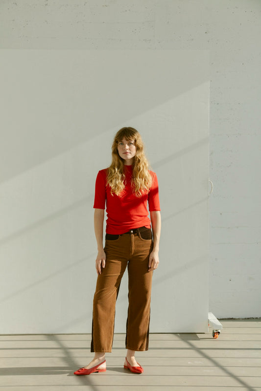 Wraparound Relaxed Jeans - Walnut Corduroy