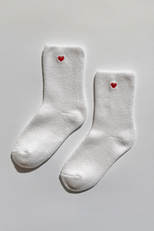 Embroidered Cloud Socks - White + Heart