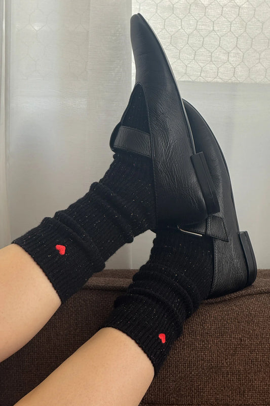 Embroidered Snow Socks - Black + Heart