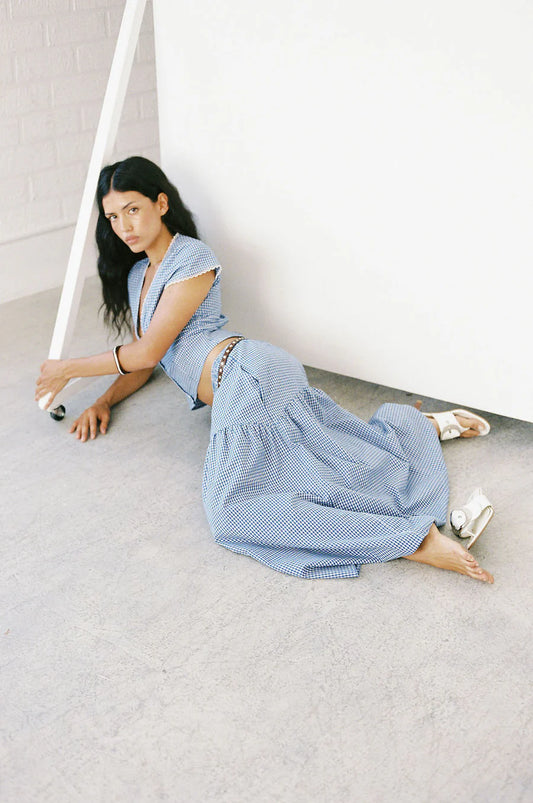Field Skirt - Ocean Gingham