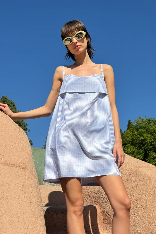 Verona Dress Short - Blue and White Stripe