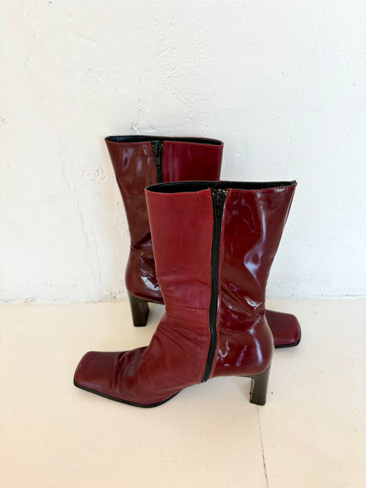 90s Vintage Burgundy Leather David's Boots