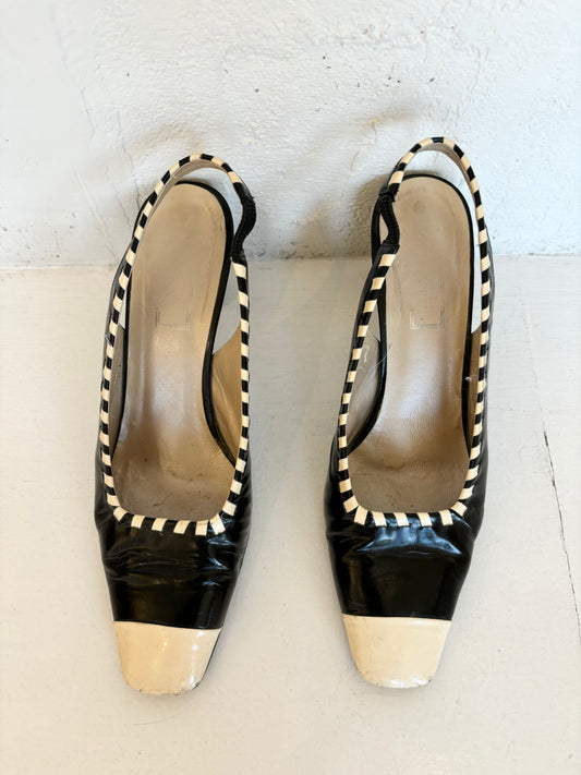 Vintage David's Black and White Sling Backs