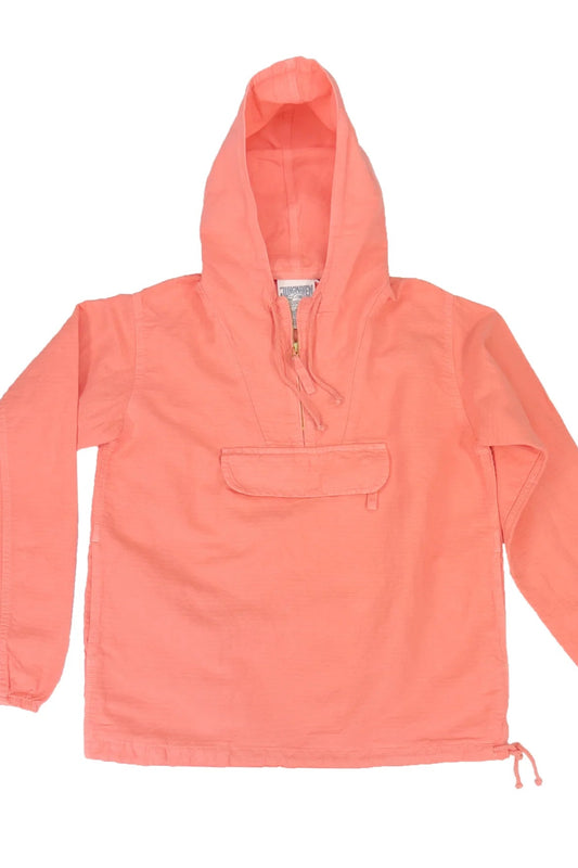 A pink Shoreline Anorak Jacket with a hood, front zippered chest pocket, and side pockets.