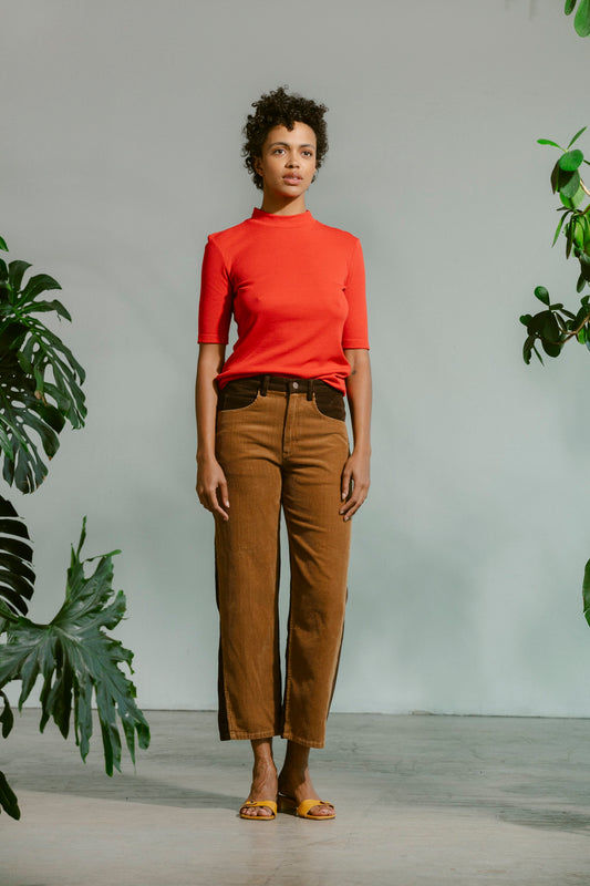 Wraparound Relaxed Jeans - Walnut Corduroy