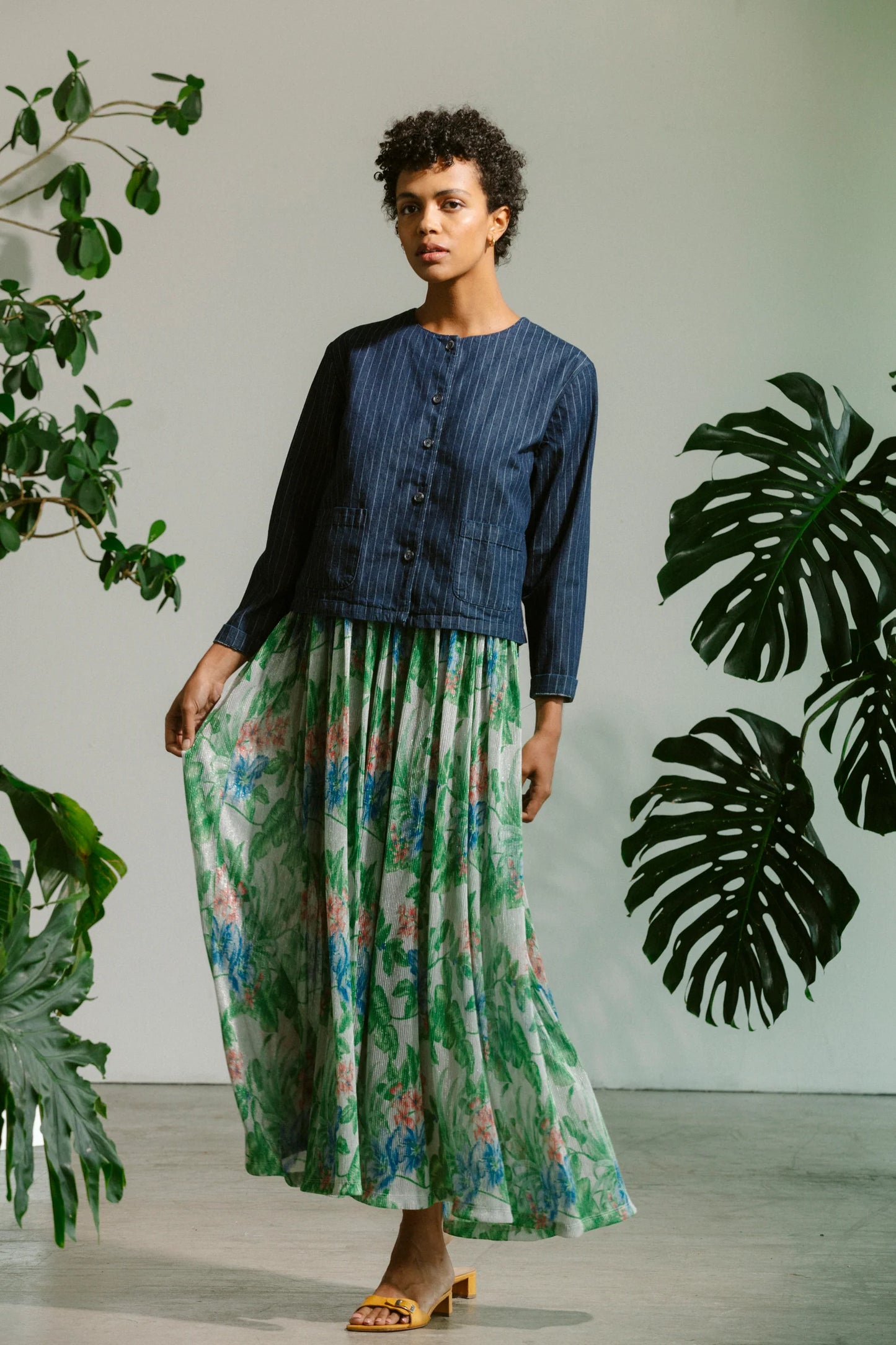 Basketball Dress - Metalic Floral Pleat