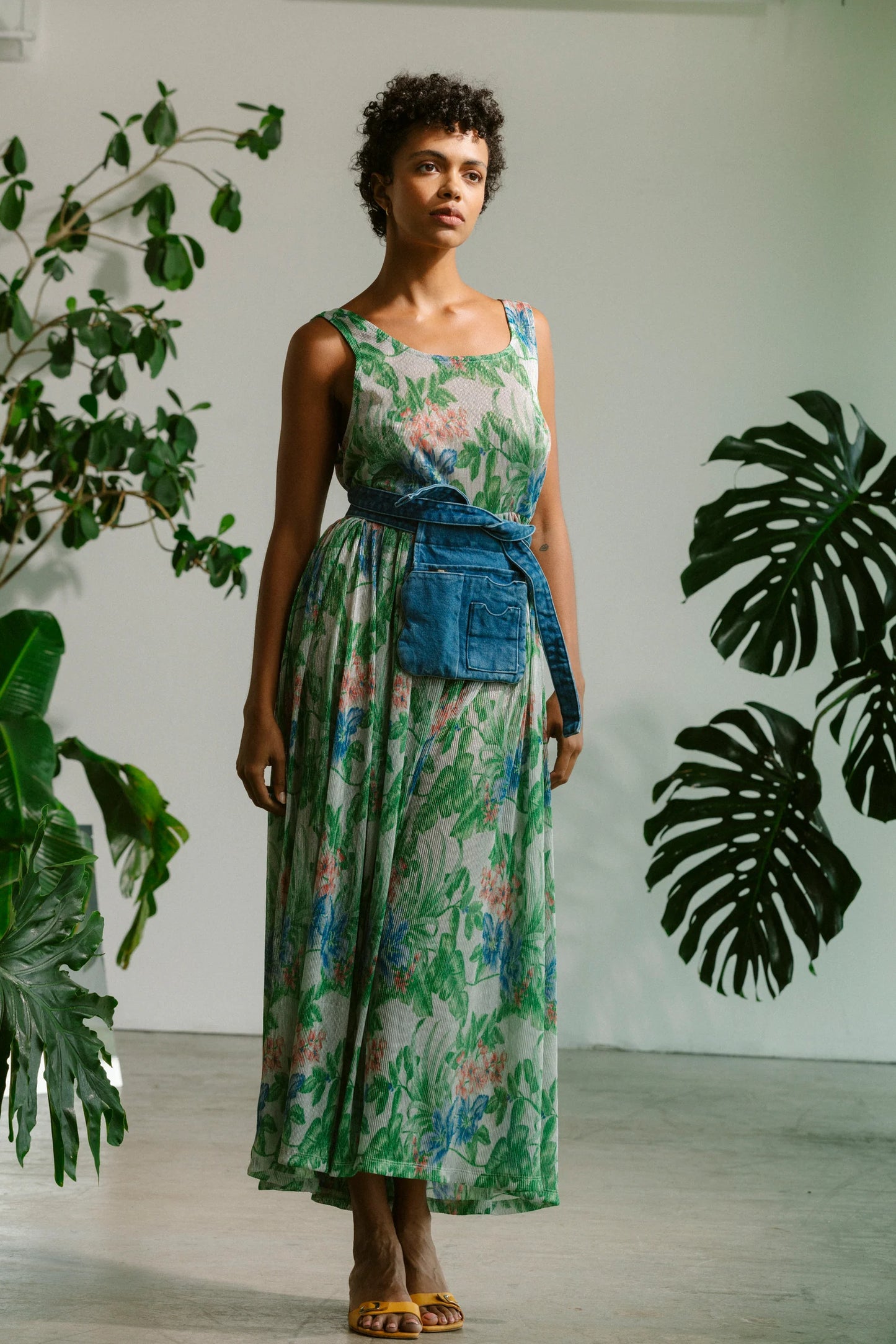 Basketball Dress - Metalic Floral Pleat