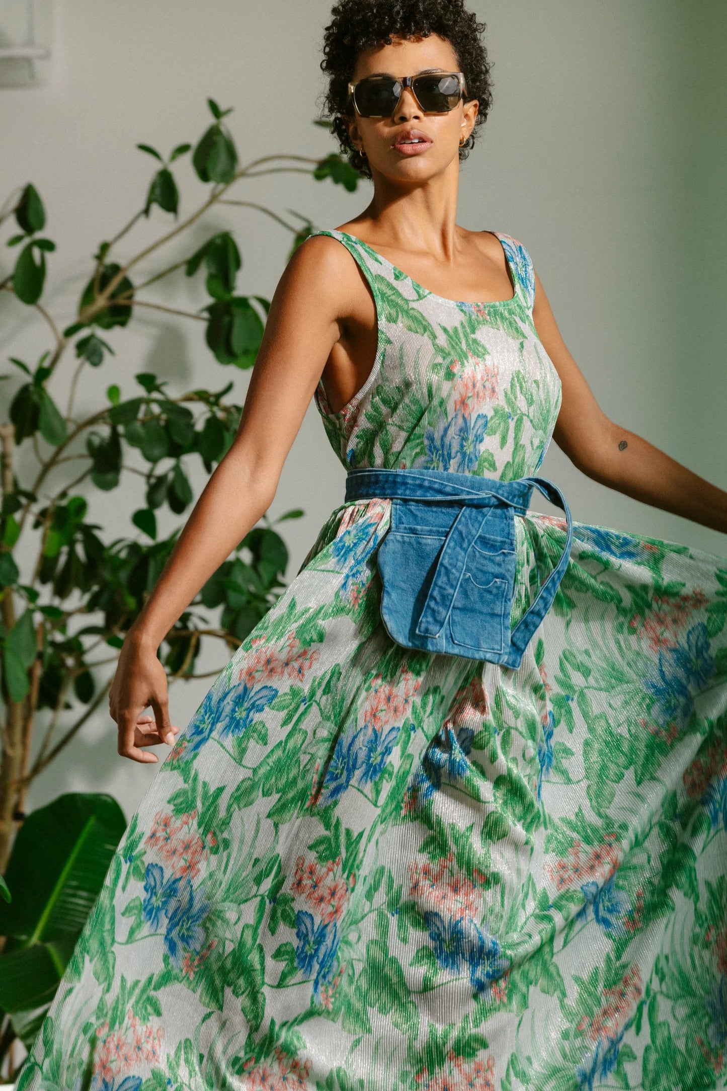 Basketball Dress - Metalic Floral Pleat