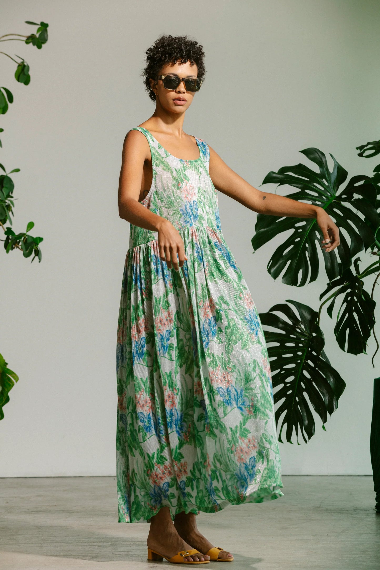 Basketball Dress - Metalic Floral Pleat