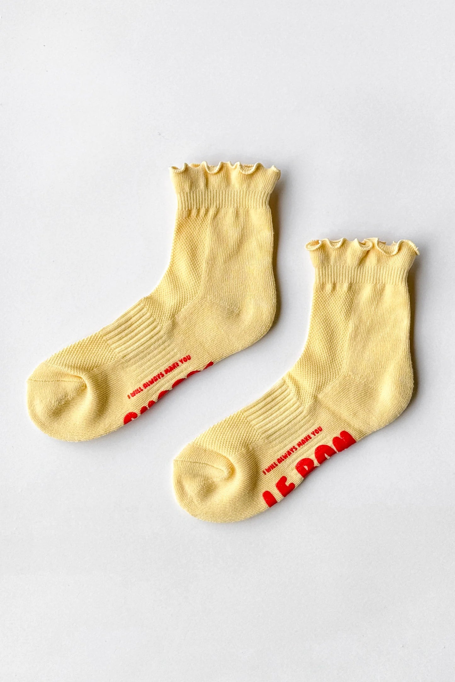 Ruffled Hugger Crew Socks - Banana Cream + Red