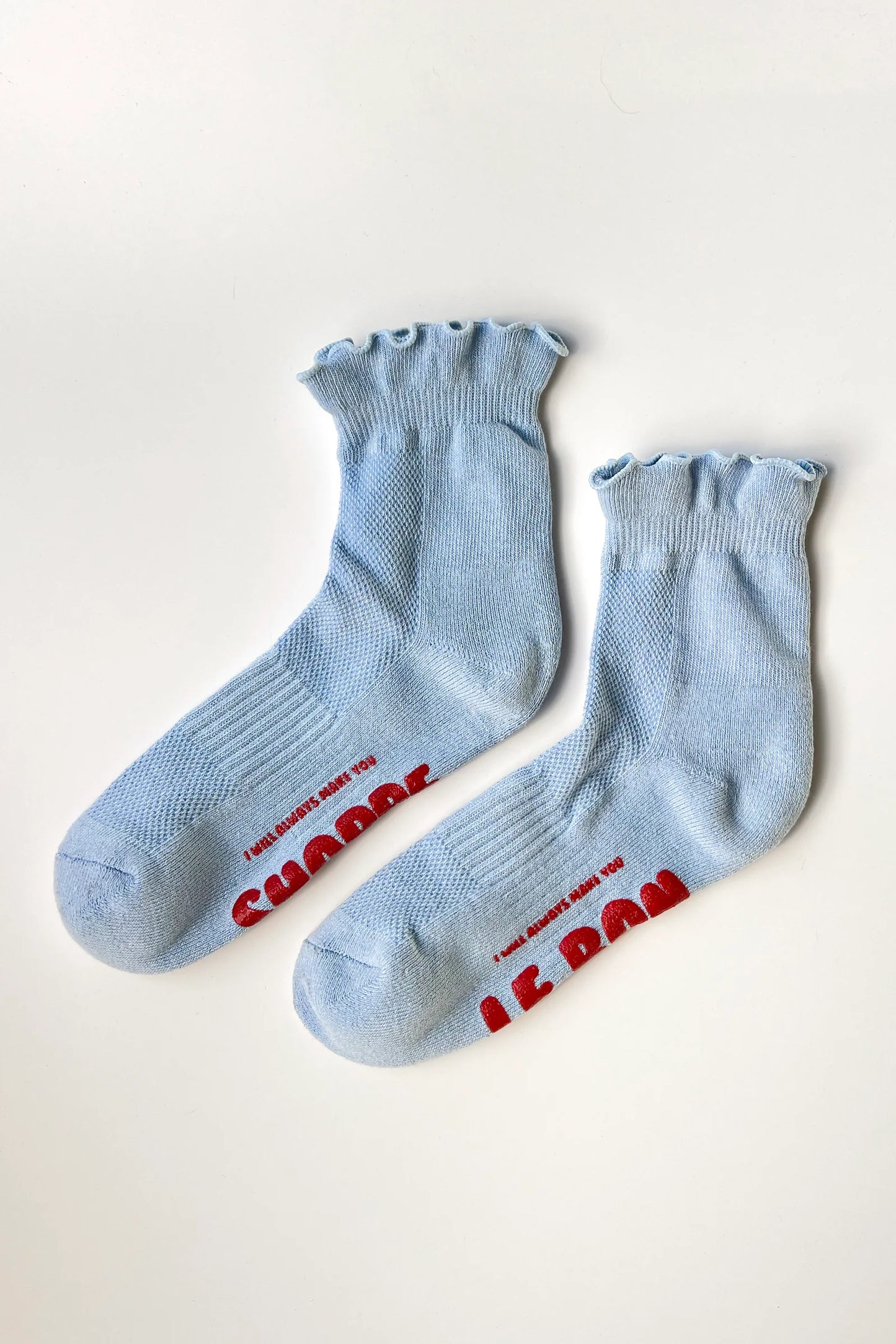 Ruffled Hugger Crew Socks - Periwinkle + Red