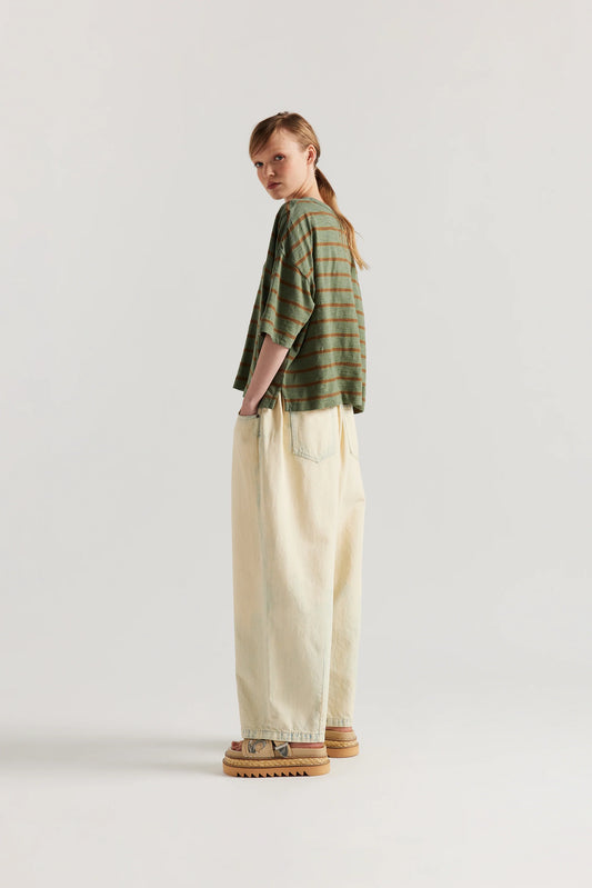 Obelisk Feeder Stripe Tee Olive/Tan Stripe