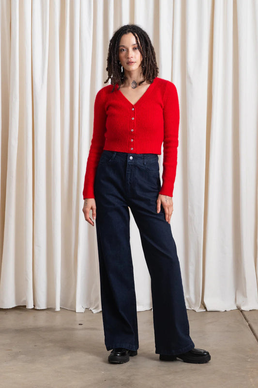 Cropped Mohair Cardigan - Red