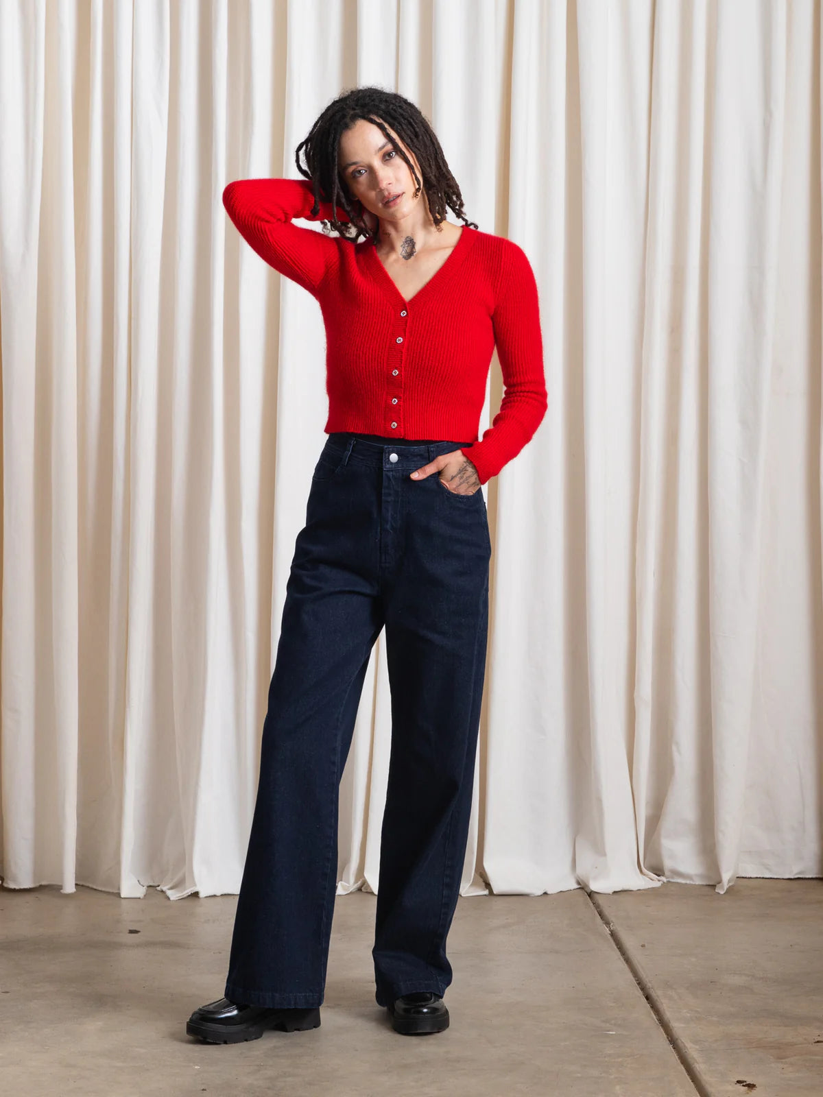Cropped Mohair Cardigan - Red