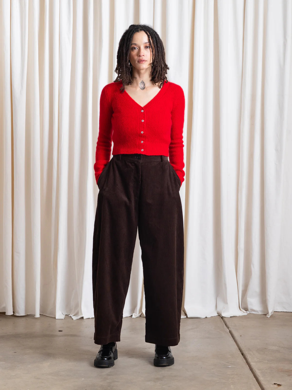 Cropped Mohair Cardigan - Red