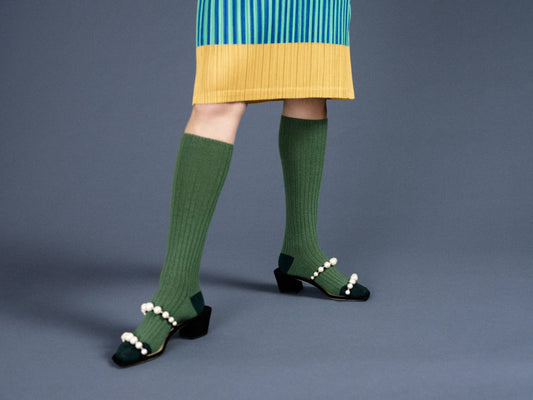 Skinny Rib Cashmere Knee Hi - Pickle