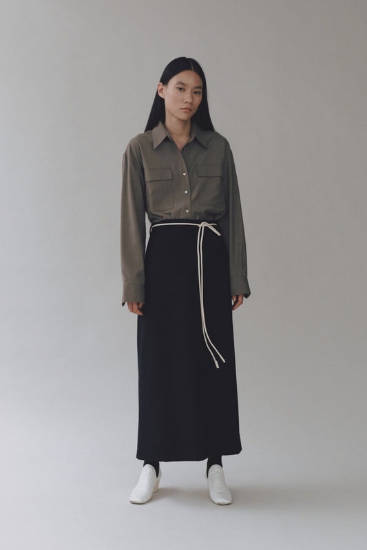 Wool Blend Maxi Wrap Skirt - Navy