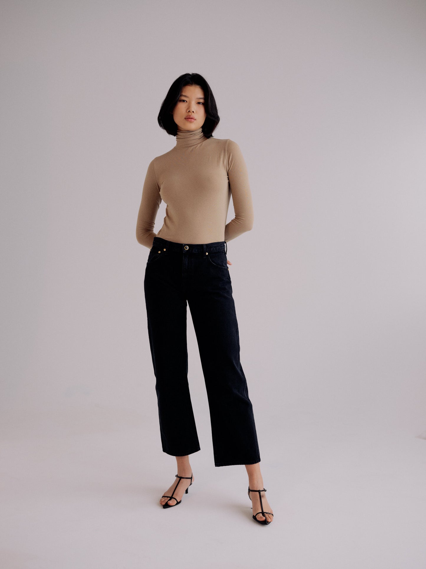 Roll Neck Jersey Top- Taupe