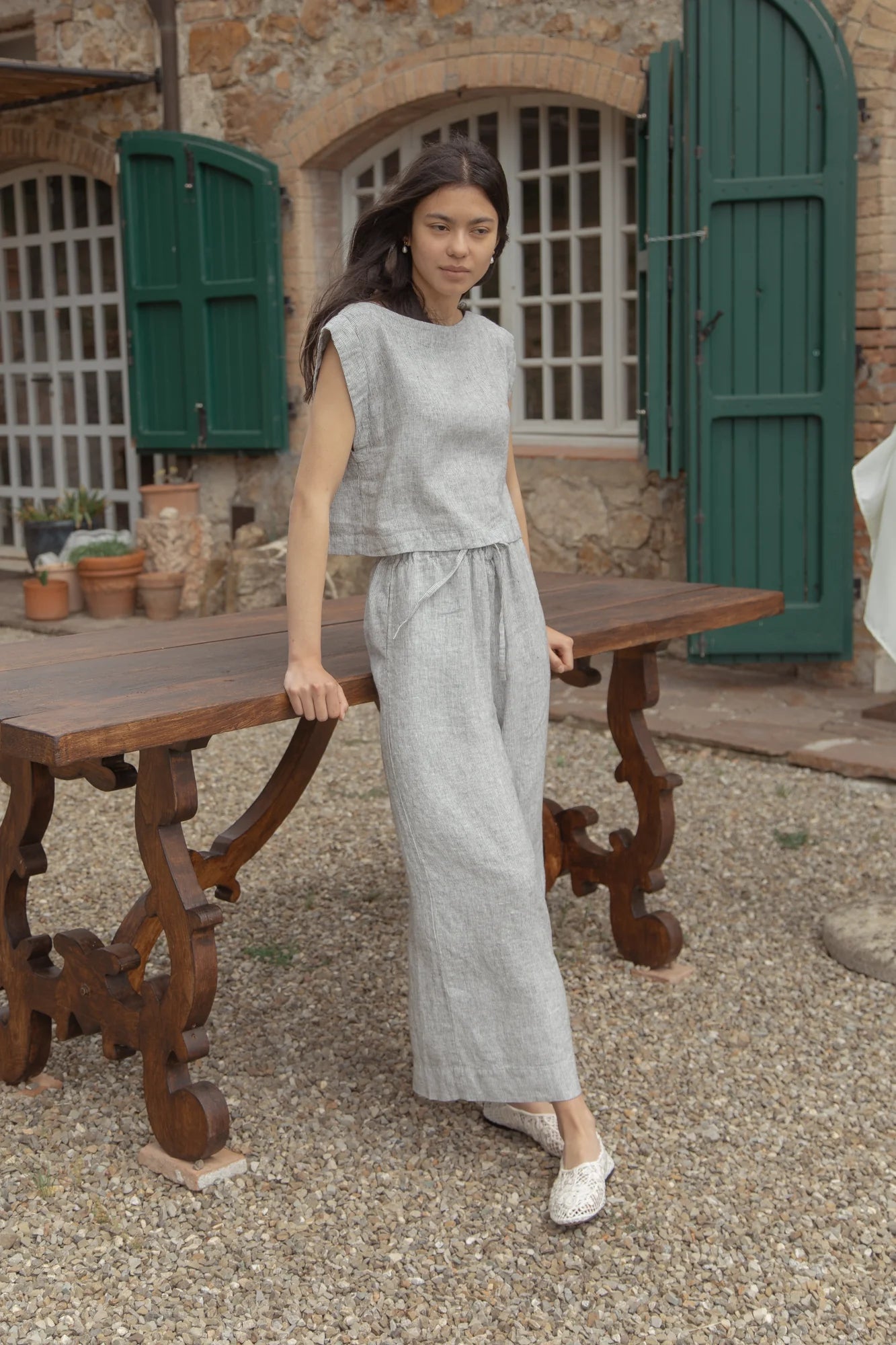 Ines Pant - Charcoal Stripe