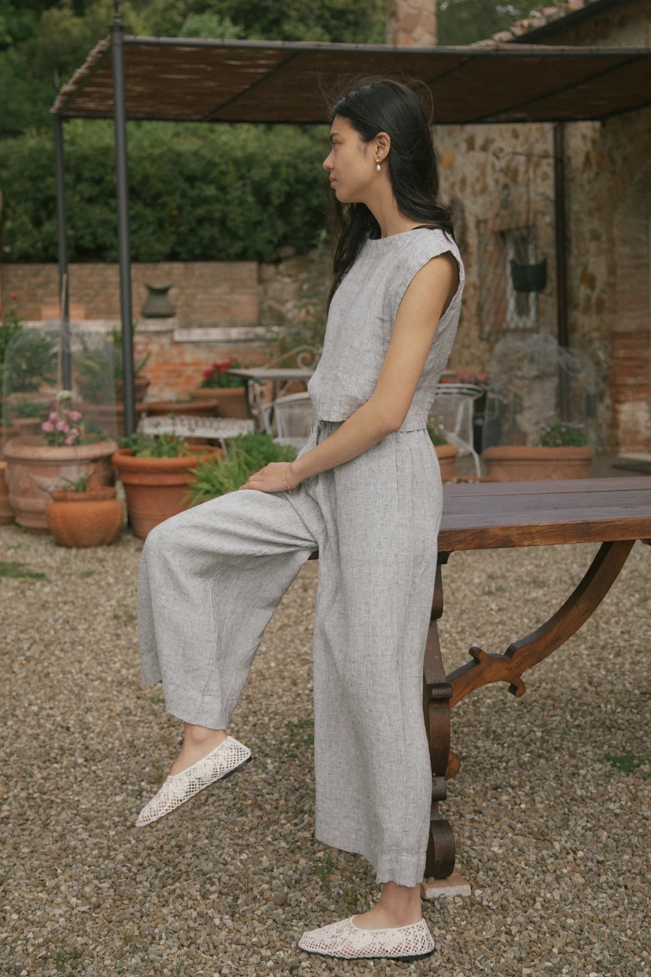 Ines Pant - Charcoal Stripe