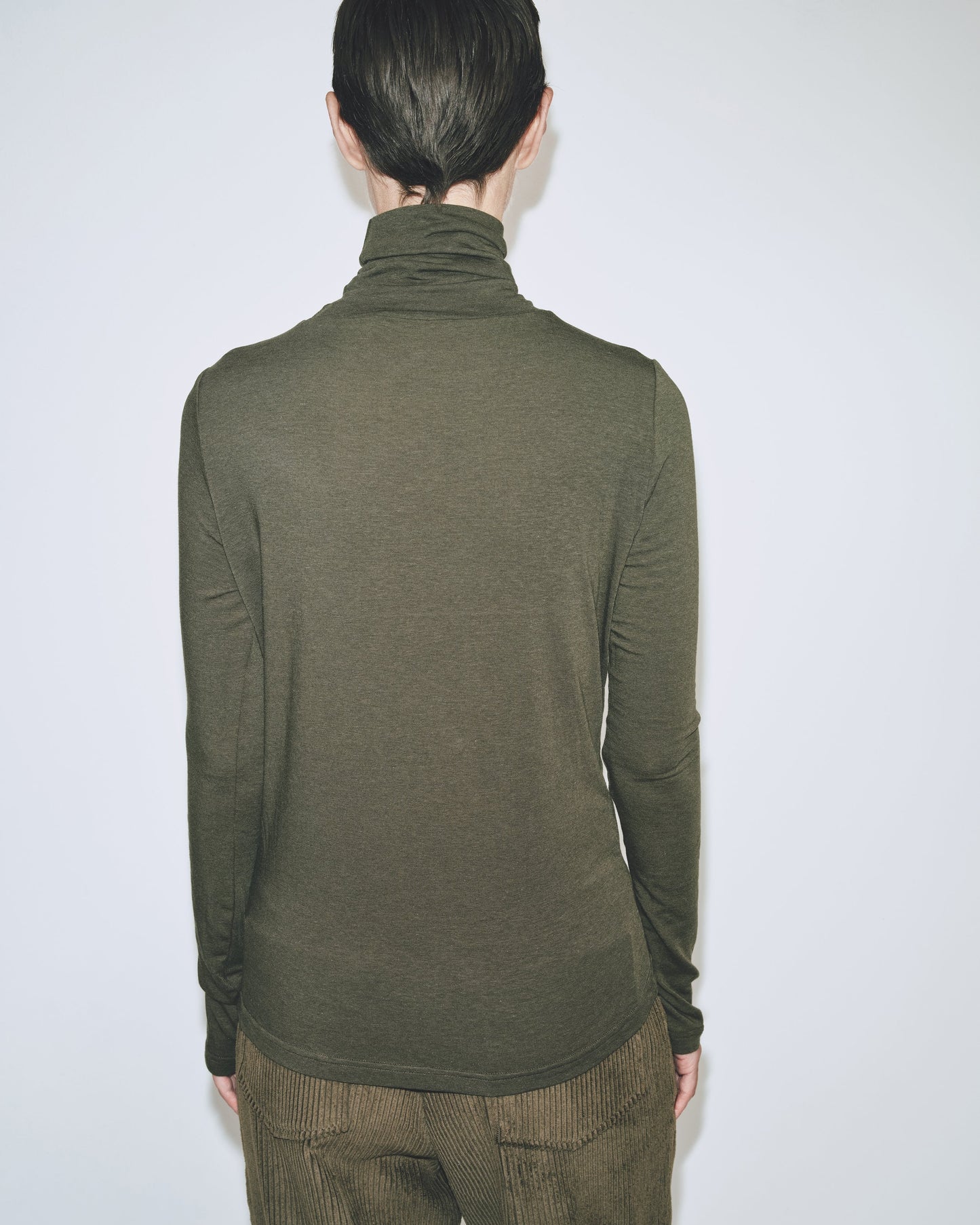 Roll Neck Jersey Top- Olive