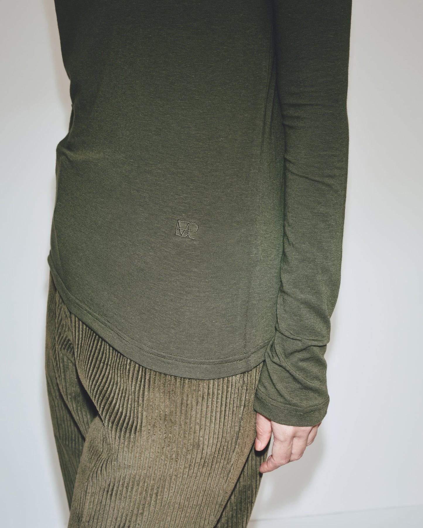 Roll Neck Jersey Top- Olive