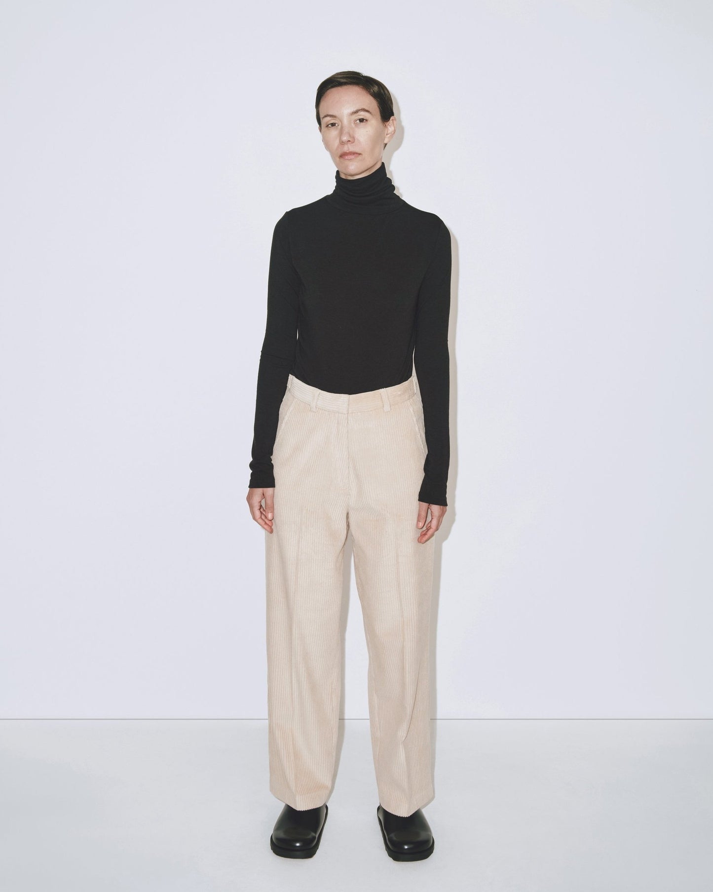 Corduroy Straight Leg Pants - Light Beige