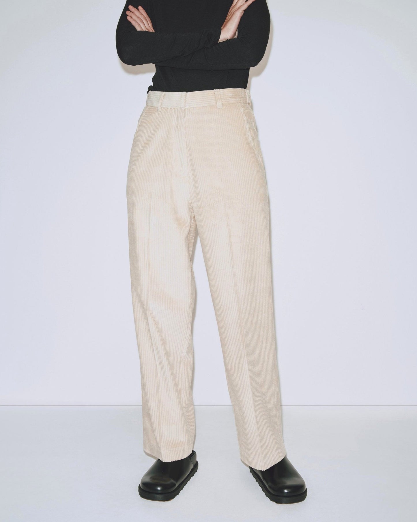 Corduroy Straight Leg Pants - Light Beige