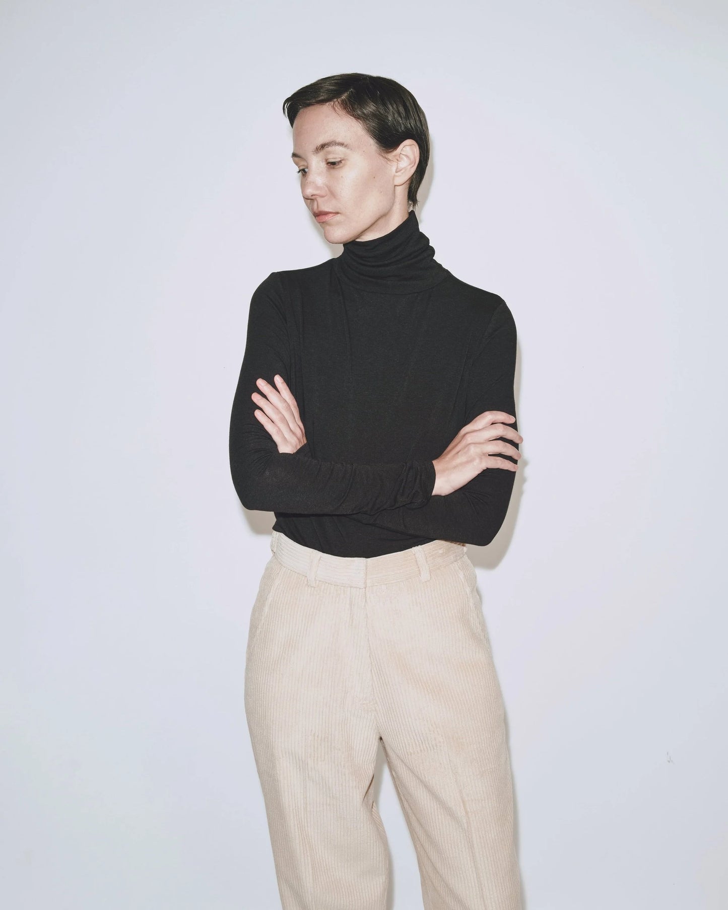 Roll Neck Jersey Top - Black