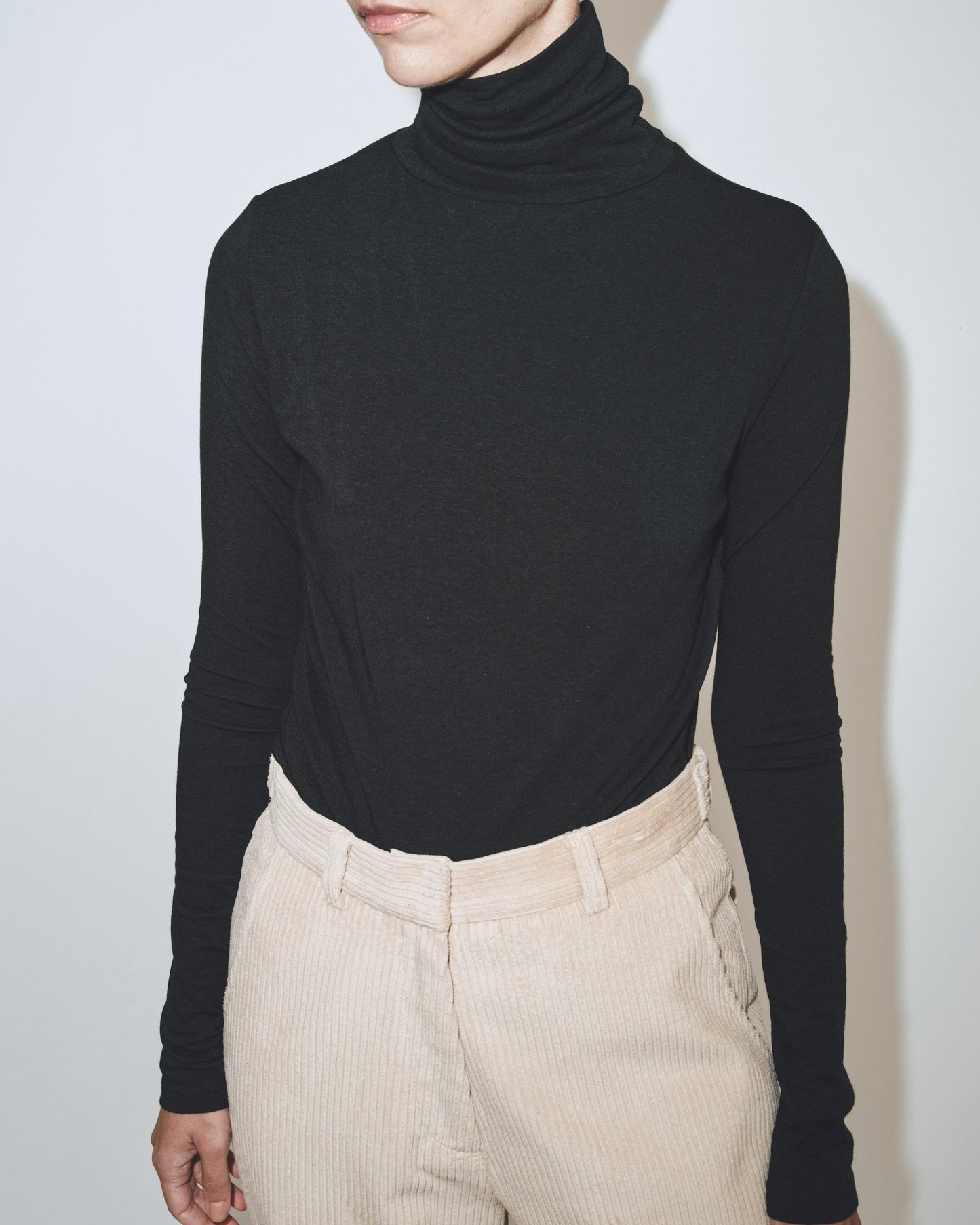 Roll neck Jersey Top- Black